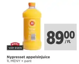 Meny Nypresset appelsinjuice, NOK 89 tilbud