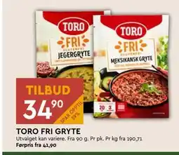 Coop Mega TORO FRI GRYTE, NOK 34.9 tilbud