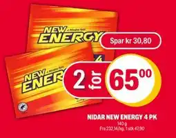 Coop Extra NIDAR NEW ENERGY 4 PK, NOK 65 tilbud