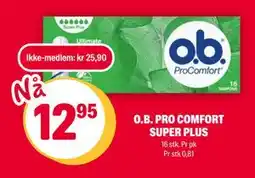 Coop Extra O.B. PRO COMFORT SUPER PLUS, NOK 25.9, Medlemspris tilbud