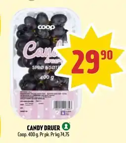 Coop Prix CANDY DRUER, NOK 29.9 tilbud