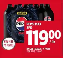 Meny PEPSI MAX 8PK, NOK 119 tilbud