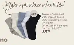 Sparkjøp Sokker m/antiskli 5pk 75% organisk bomull, 22% resirkulert polyester, 3% elastan, NOK 89.9 tilbud