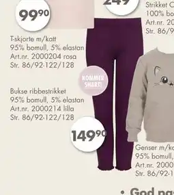 Sparkjøp Bukse ribbestrikket 95% bomull, 5% elastan, NOK 149.9 tilbud