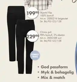 Sparkjøp Chinos gutt 98% bomull, 2% elastan, NOK 229.9 tilbud
