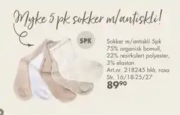 Sparkjøp Sokker m/antiskli 5pk 75% organisk bomull, 22% resirkulert polyester, 3% elastan, NOK 89.9 tilbud