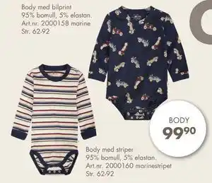 Sparkjøp Body med bilprint 95% bomull, 5% elastan, Body med striper 95% bomull, 5% elastan, NOK 99.9 tilbud