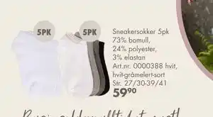 Sparkjøp Sneakersokker 5pk 73% bomull, 24% polyester, 3% elastan, NOK 59.9 tilbud