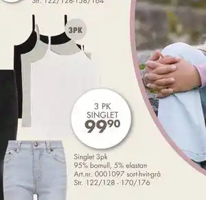 Sparkjøp Singlet 3pk 95% bomull, 5% elastan, NOK 99.9 tilbud
