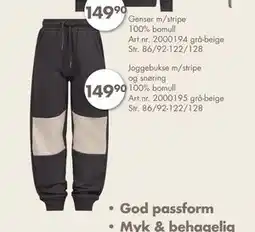 Sparkjøp Joggebukse m/stripe og snøring 100% bomull, NOK 149.9 tilbud