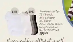Sparkjøp Sneakersokker 5pk 73% bomull, 24% polyester, 3% elastan, NOK 59.9 tilbud