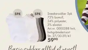 Sparkjøp Sneakersokker 5pk 73% bomull, 24% polyester, 3% elastan, NOK 59.9 tilbud