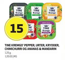 Bunnpris TINE Kremgo' Pepper, urter, krydder, chimichurri og ananas & mandarin, NOK 15 tilbud