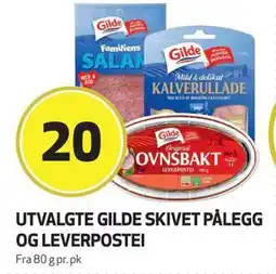 Bunnpris UTVALGTE GILDE SKIVET PÅLEGG OG LEVERPOSTEI, NOK 20 tilbud