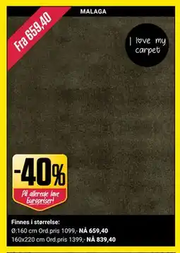 Europris 40% på alle tepper tilbud