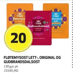 Bunnpris FLØTEMYSOST LETT-, ORIGINAL OG GUDBRANDSDALSOST, NOK 20 tilbud