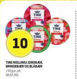 Bunnpris TINE RISLUNSJ JORDBÆR, BRINGEBÆR OG BLÅBÆR, NOK 10 tilbud