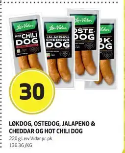 Bunnpris LØKDOG, OSTEDOG, JALAPEΝΟ & CHEDDAR OG HOT CHILI DOG, NOK 30 tilbud