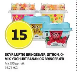 Bunnpris SKYR LUFTIG BRINGEBÆR, SITRON, Q-MIX YOGHURT BANAN OG BRINGEBÆR, NOK 15 tilbud