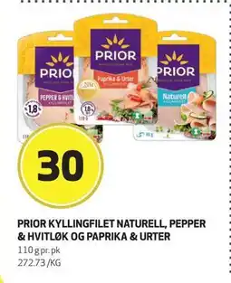 Bunnpris Prior Kyllingfilet Naturell, pepper & hvitløk og paprika & urter, NOK 30 tilbud