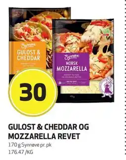 Bunnpris GULOST & CHEDDAR OG MOZZARELLA REVET, NOK 30 tilbud