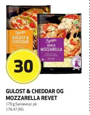 Bunnpris GULOST & CHEDDAR OG MOZZARELLA REVET, NOK 30 tilbud
