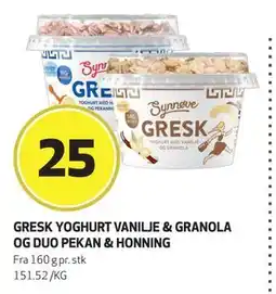 Bunnpris GRESK YOGHURT VANILJE & GRANOLA OG DUO PEKAN & HONNING, NOK 25 tilbud