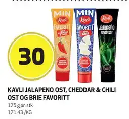 Bunnpris KAVLI JALAPENO OST, CHEDDAR & CHILI OST OG BRIE FAVORITT, NOK 30 tilbud