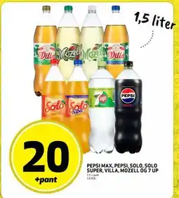 Bunnpris PEPSI MAX, PEPSI, SOLO, SOLO SUPER, VILLA, MOZELL OG 7 UP, NOK 20 tilbud