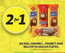 Bunnpris Big Deal Karamell-, Peanøtt, Daim Balltop og Snackis fløteis tilbud