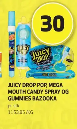 Bunnpris Juicy Drop Pop, Mega Mouth Candy Spray og Gummies Bazooka, NOK 30 tilbud