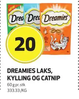 Bunnpris DREAMIES LAKS, KYLLING OG CATNIP, NOK 20 tilbud