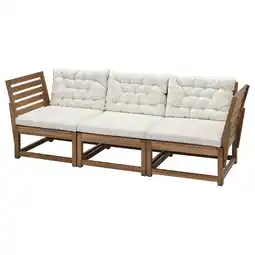 IKEA NÄmmarÖ 3-seters modulsofa, utendørs, armlener lys brunbeiset/kuddarna lys gråbeige tilbud