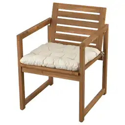 IKEA NÄmmarÖ Stol med armlener, utendørs, lys brunbeiset/kuddarna lys grå-beige tilbud