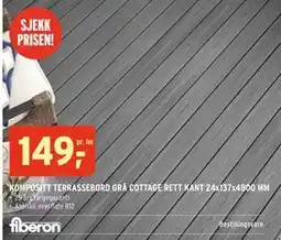 Montér KOMPOSITT TERRASSEBORD GRÅ COTTAGE RETT KANT 24x137x4800 MM, NOK 149 tilbud
