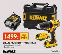 Montér DRILL 18 VOLT XR DCD777D2T 2x2,0AH, NOK 1499 tilbud