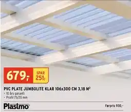 Montér PVC PLATE JUMBOLITE KLAR 106x300 CM 3,18 M, NOK 679 tilbud