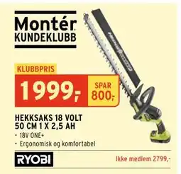 Montér HEKKSAKS 18 VOLT 50 CM 1 X 2,5 AH, NOK 2799, Medlemspris tilbud