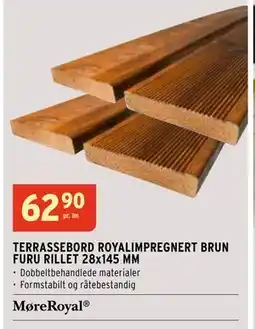 Montér TERRASSEBORD ROYALIMPREGNERT BRUN FURU RILLET 28x145 MM, NOK 62.9 tilbud