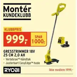 Montér GRESSTRIMMER 18V 25 CM 2,0 AH, NOK 1999, Medlemspris tilbud