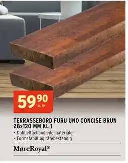 Montér TERRASSEBORD FURU UNO CONCISE BRUN 28x120 MM KL 1, NOK 59.9 tilbud