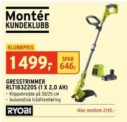 Montér GRESSTRIMMER RLT183220S (1 X 2,0 AH), NOK 2145, Medlemspris tilbud