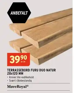 Montér TERRASSEBORD FURU DUO NATUR 28x120 MM, NOK 39.9 tilbud