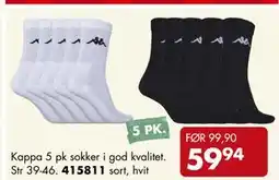 Sparkjøp Kappa 5 pk sokker i god kvalitet, NOK 59.94 tilbud