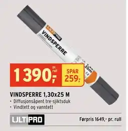 Montér VINDSPERRE 1,30x25 M, NOK 1390 tilbud