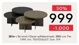 Skeidar Oscar sofabord sett Ø80 cm, NOK 999 tilbud