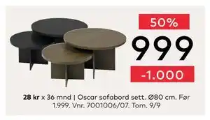 Skeidar Oscar sofabord sett Ø80 cm, NOK 999 tilbud
