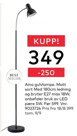 Skeidar Aina gulvlampe, NOK 349 tilbud