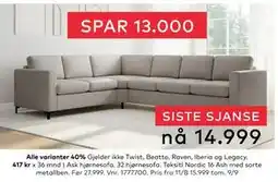 Skeidar Ask hjørnesofa, NOK 14999 tilbud