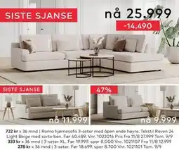 Skeidar Tekstil Raven 24 Light Beige med sorte ben, NOK 25999 tilbud
